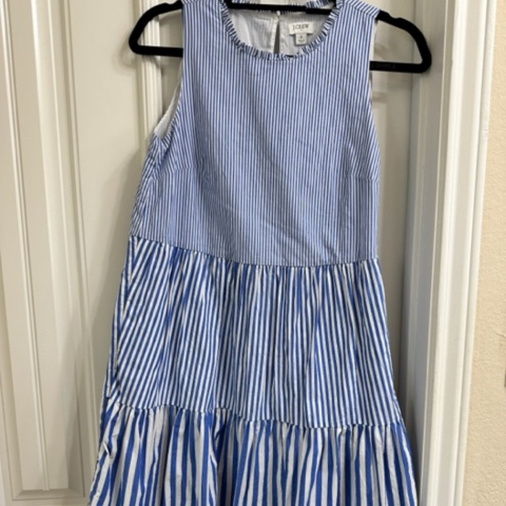 Re-Imagined JCrew Midi Tiered Blue & White Striped Dress